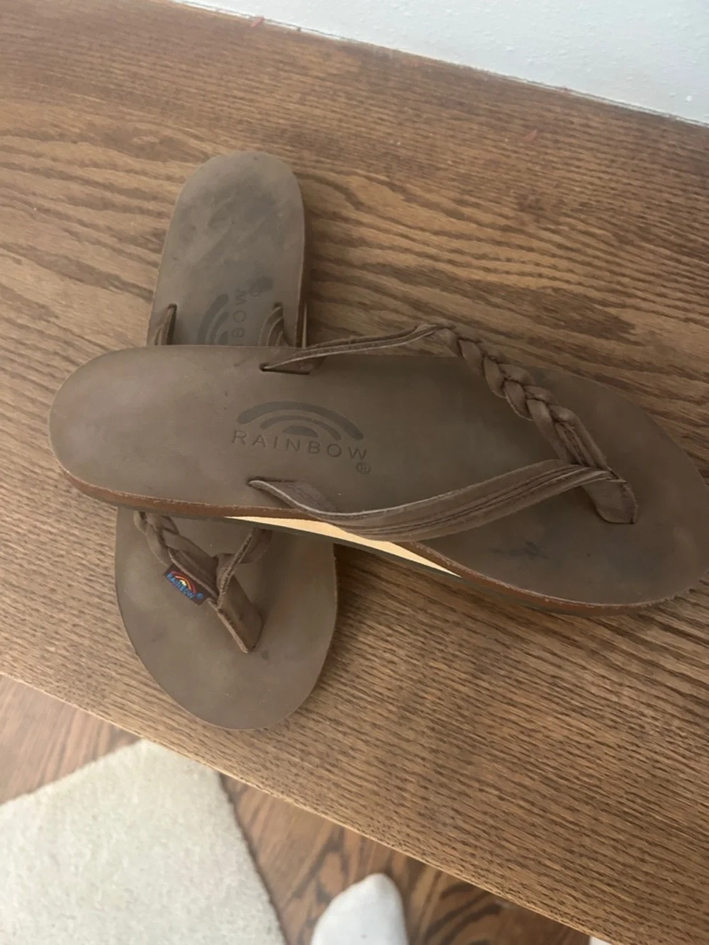 Rainbow Brown Braided Leather Thong Sandals, 7.5 - Picture 3 of 3